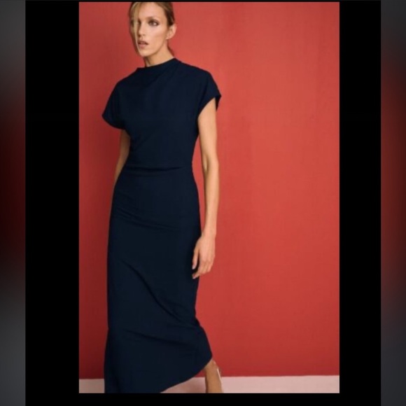 Zara Dresses Zara Draped Wool Blend Dress Navy Blue Poshmark